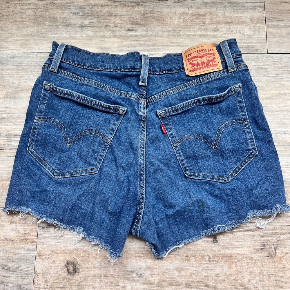 High Rise Distressed Denim Shorts Size 31 Raw Hem Frayed Cutoff Jean Shorts